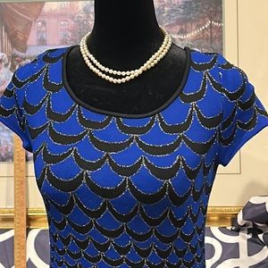 Diane Von Furstenberg Scale Pattern Fit & Flare Alina In Blue Rayon Dress.